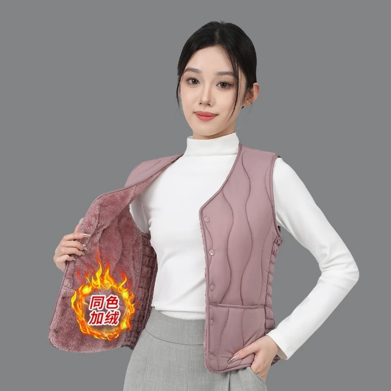 爆款加绒棉马甲女2025新款秋冬季加厚保暖贴身背心坎肩妈妈马夹