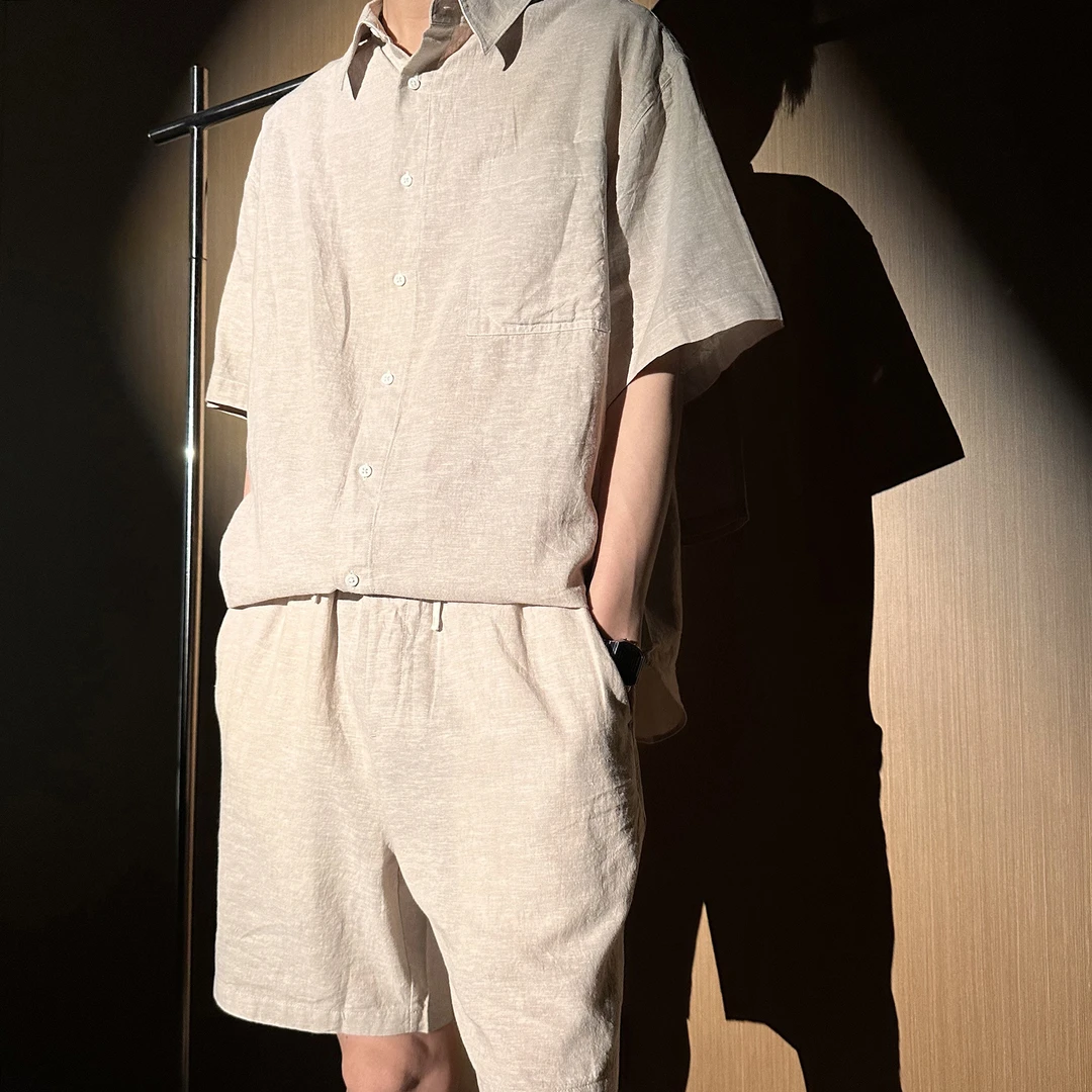 SEASONMARK夏季新款亚麻混纺短裤老钱风休闲舒适速干男女同款短裤