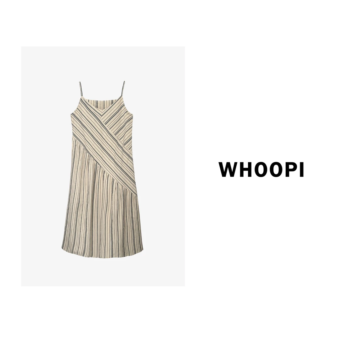 【Whoopi】【丹麦夏日】设计感拼接条纹吊带连衣裙小众法式度假沙滩裙