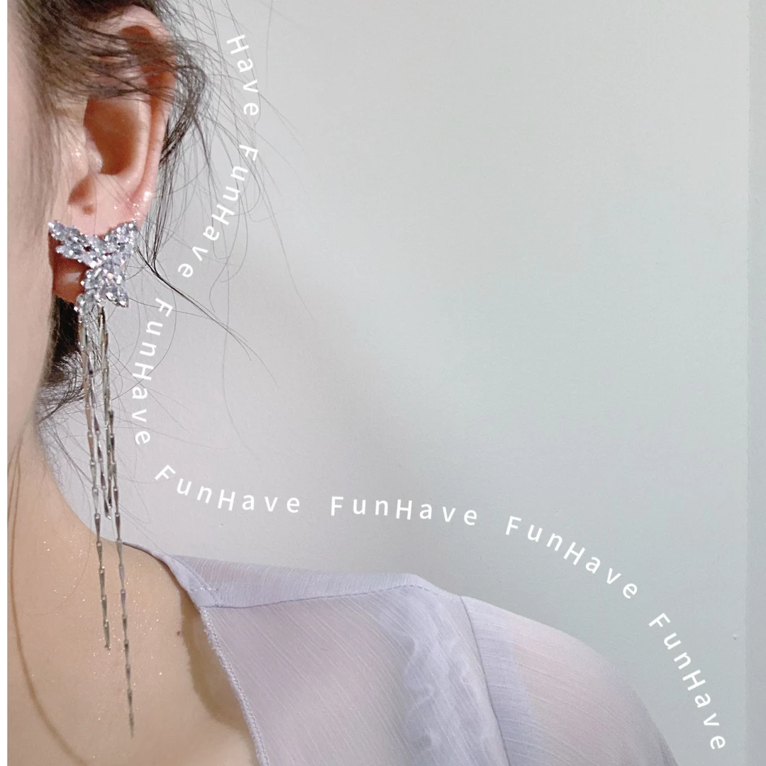合金锆石耳饰 HaveFave/<少女之恋>超绝灵动流苏蝴蝶耳饰长款
