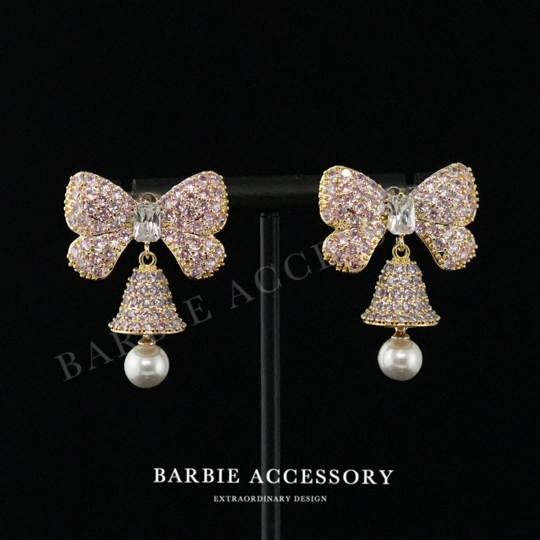 铜合金合成锆石耳饰 【粉蝶柔珠】轻奢设计款百搭耳环