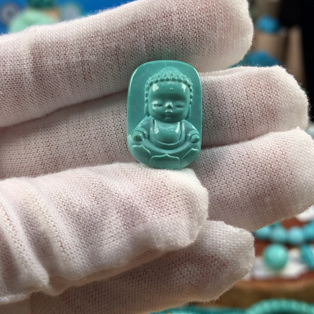 绿松石未镶嵌珠宝奇石玉化绿宝宝佛14.3*21mm