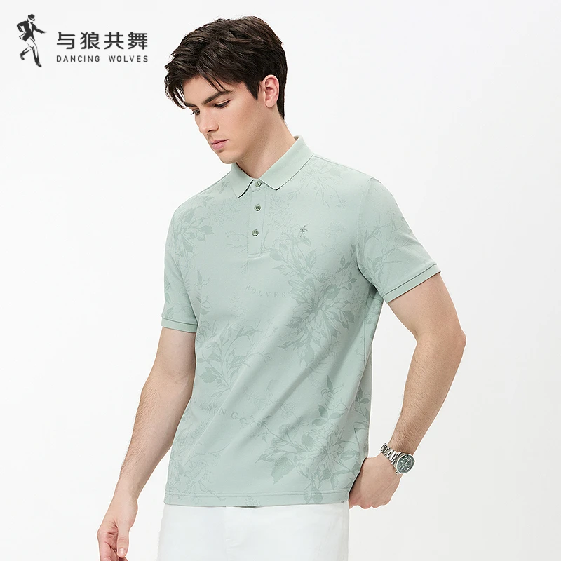 【7A抗菌+2A防螨】与狼共舞25夏满印绣花短袖凉感休闲时尚男士POLO