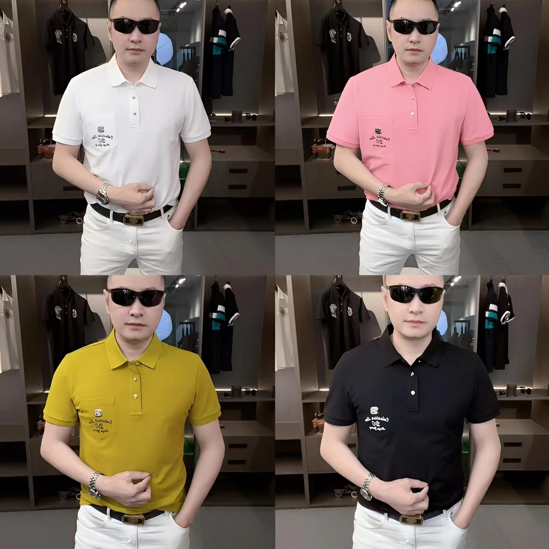 口袋刺绣纽扣卡通夏季宽松短袖Polo衫男士高品质休闲韩版半袖
