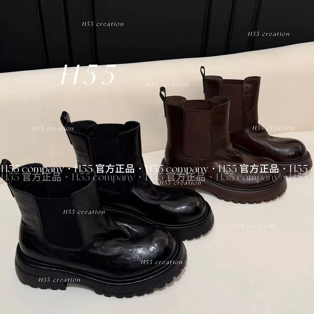 H55女鞋《醇》油蜡质感手抓纹褶皱烟囱靴500g棉里5cm59-3033-YY