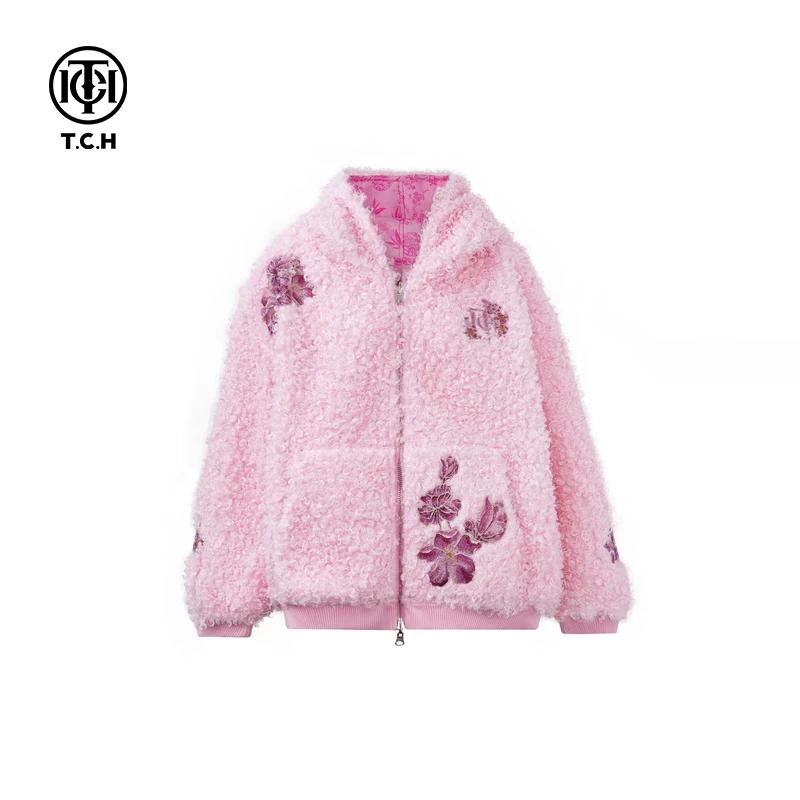 镇江苏宁-潮牌轻奢毛毛绣花加厚保暖颗粒慵懒外套女T72D056042