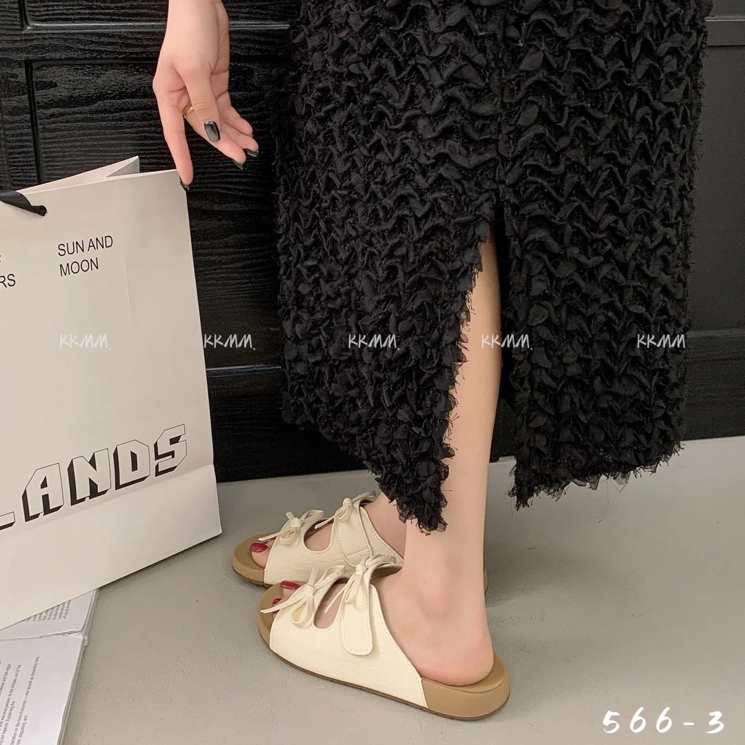 增高仙女风厚底粗跟中跟一字拖外穿休闲风纯色566-3#