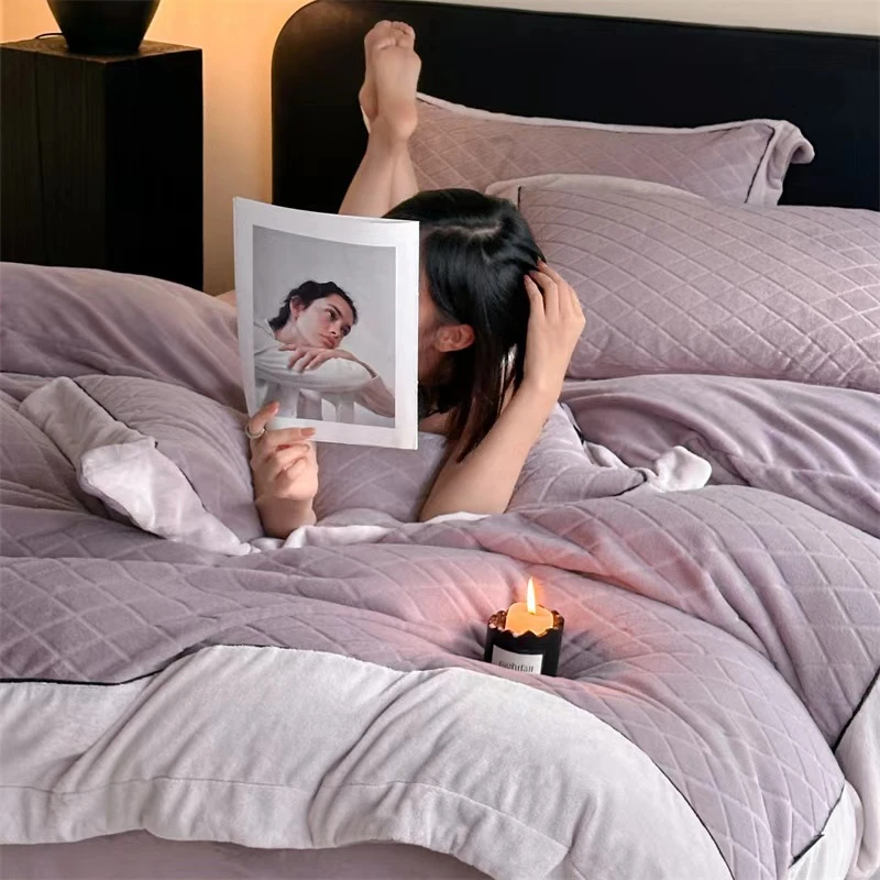 A类轻奢水貂绒浮雕工艺款毛绒四件套