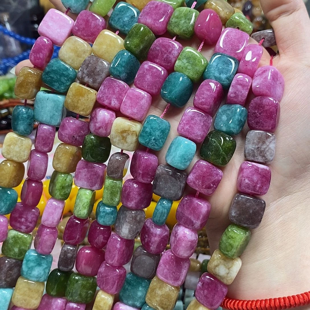 玛瑙/玉髓未镶嵌珠宝半成品碧玺方块一条卡14mm