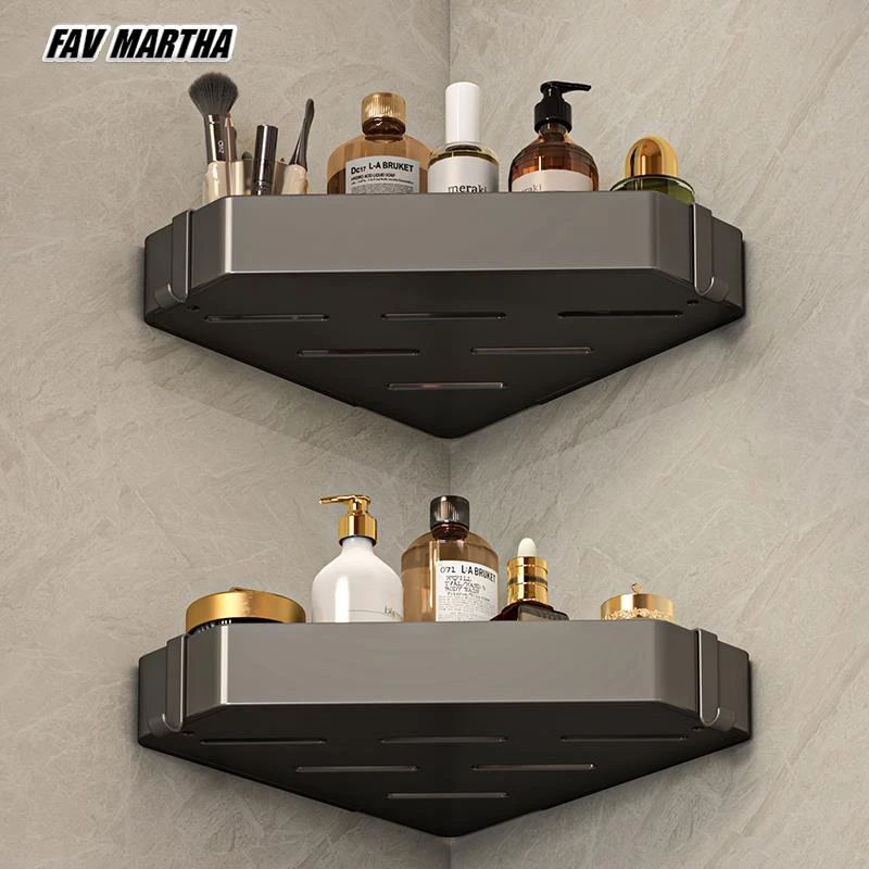 灰浴室三角置物架免打孔淋浴房卫生间转角三角篮厕所壁挂收纳架