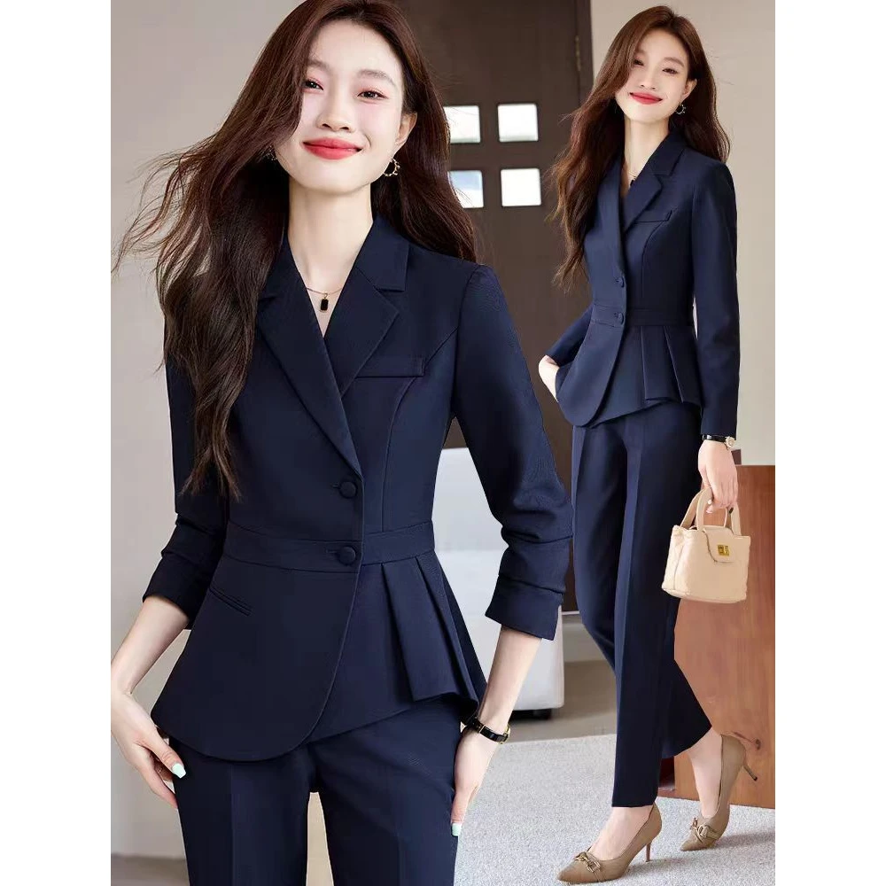 职业装黑色西装套装女装韩版气质修身显瘦美容师珠宝店工作服春秋