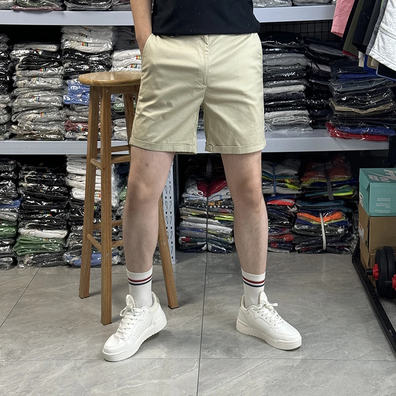 短裤西裤男潮夏季薄款纯棉带腰带三分裤纯色卷边休闲短裤韩版修身