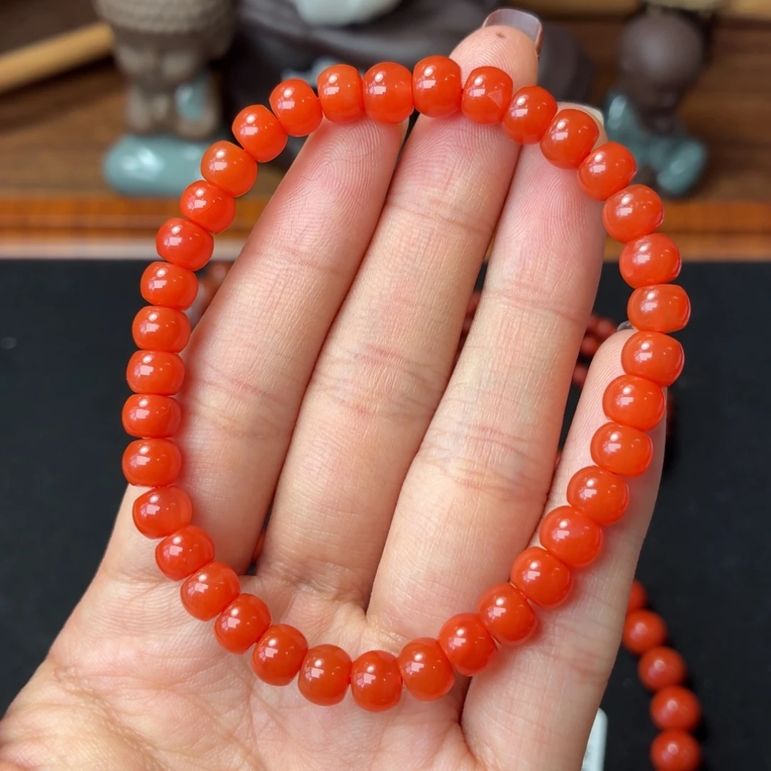 南红玛瑙未镶嵌手串保山原矿南红冷水河柿子红卡6+