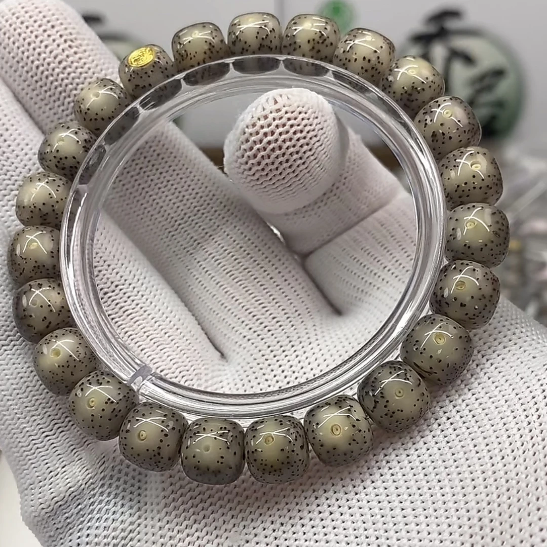 173 金标石玉料玉化果冻灰星月菩提手串 10×9mm