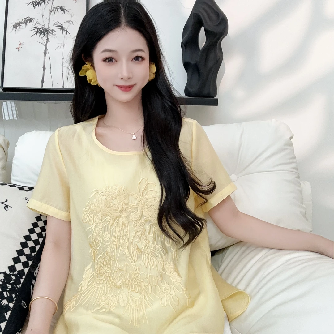 【凤鸣】新款夏季国风刺绣短袖内搭新中式T恤