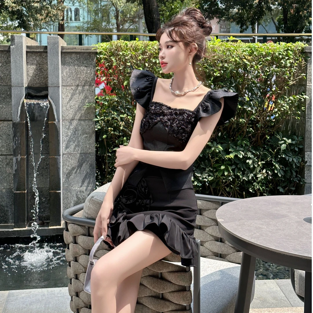 原创新款黑色修身显瘦飞飞夏季小众收腰短款上衣91641