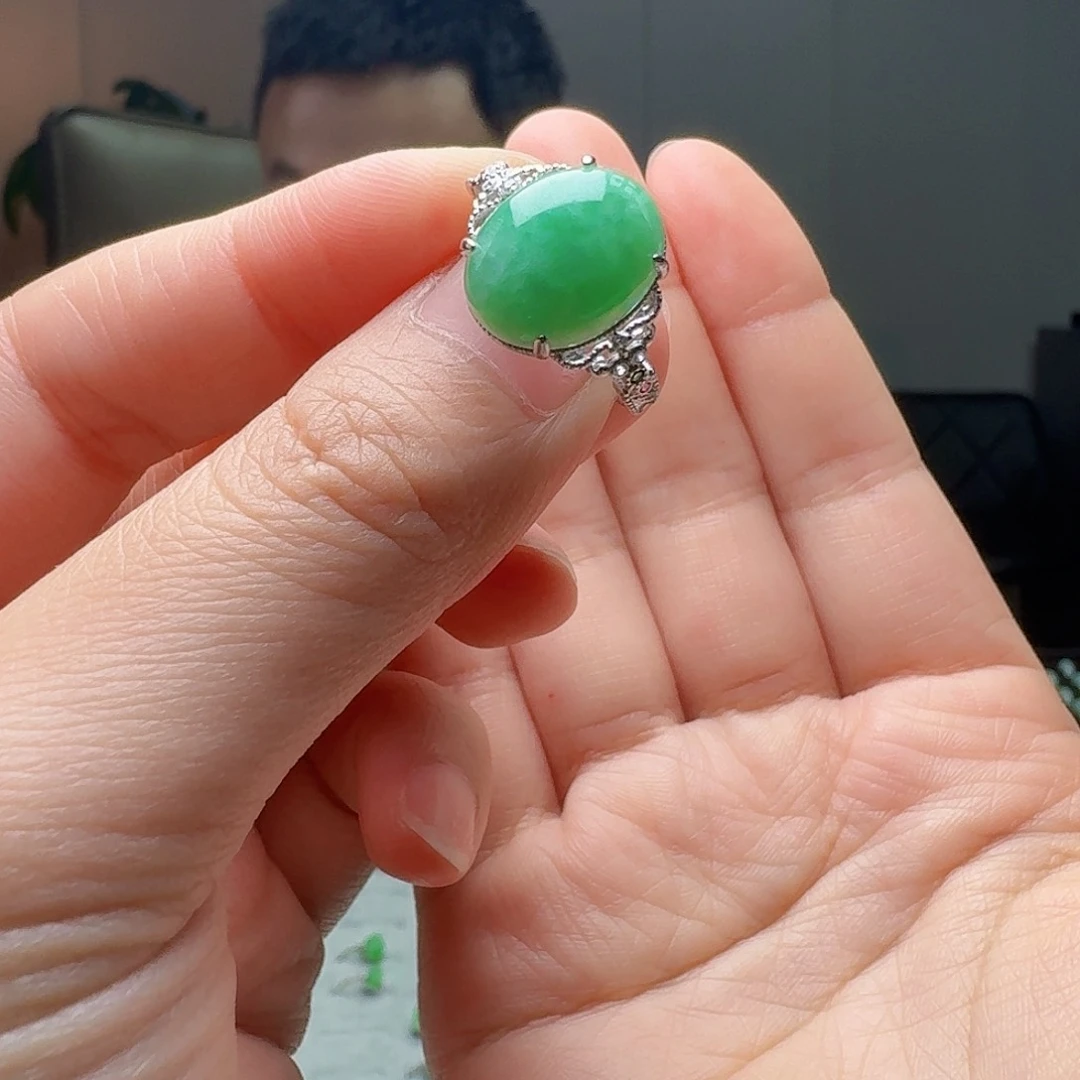 翡翠戒指银S925镶嵌天然