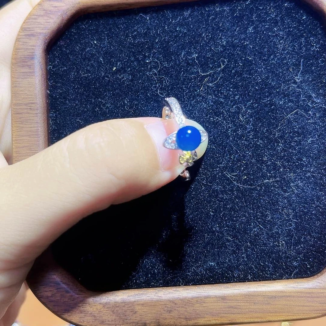 蓝珀银S925镶嵌珠宝奇石
