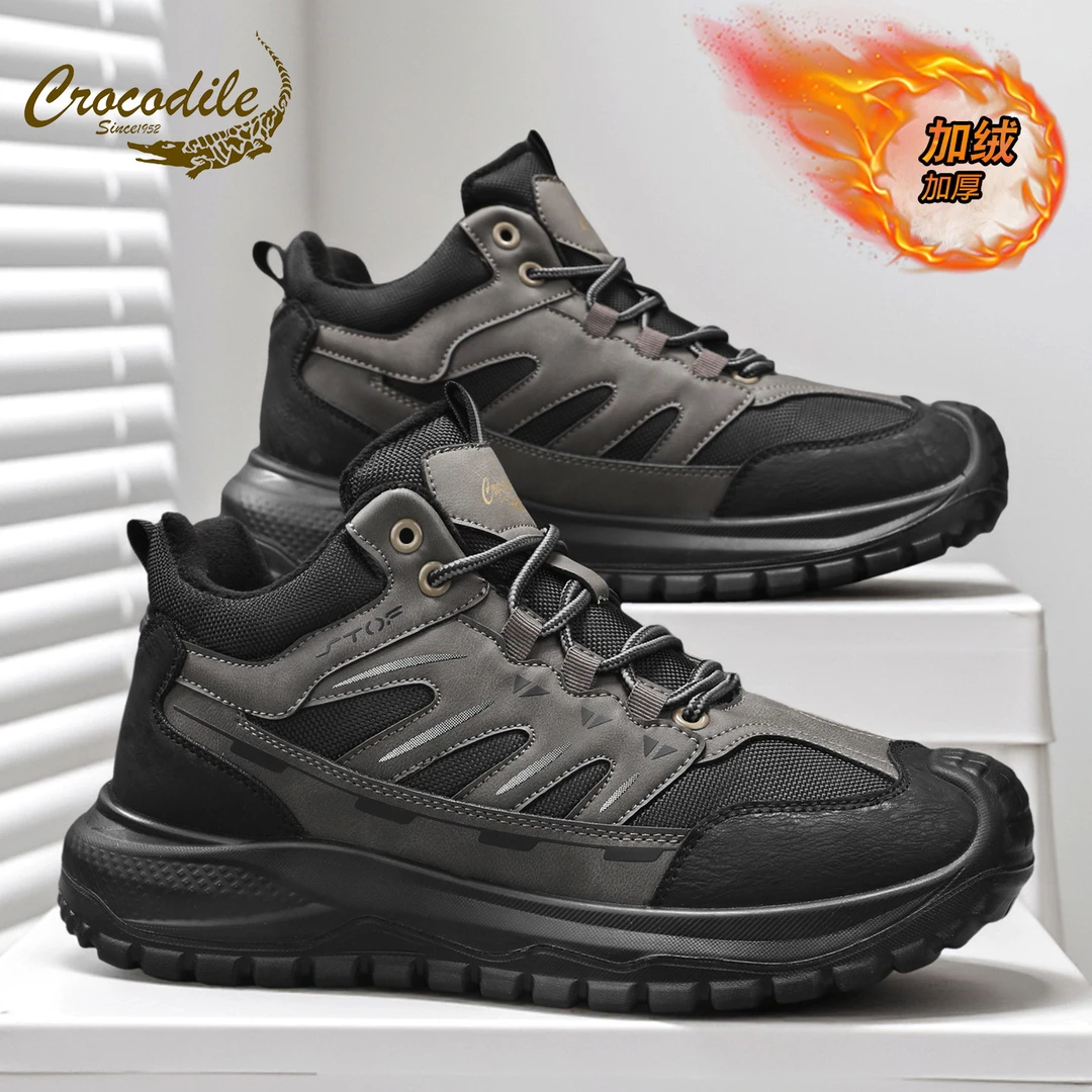 鳄鱼恤秋冬男款增高加绒鞋子时尚雪地靴冬季加厚户外百搭运动鞋