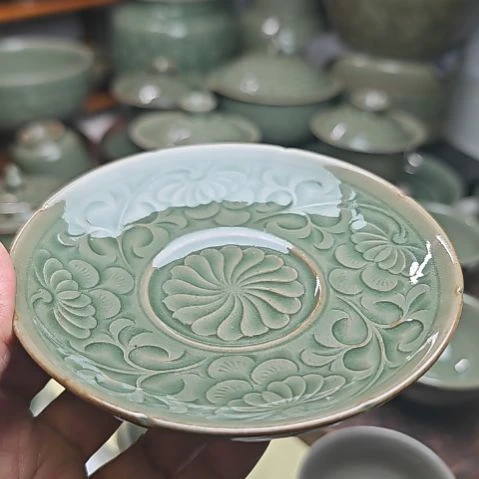 耀州窑孟红娟老师团菊手工盏托