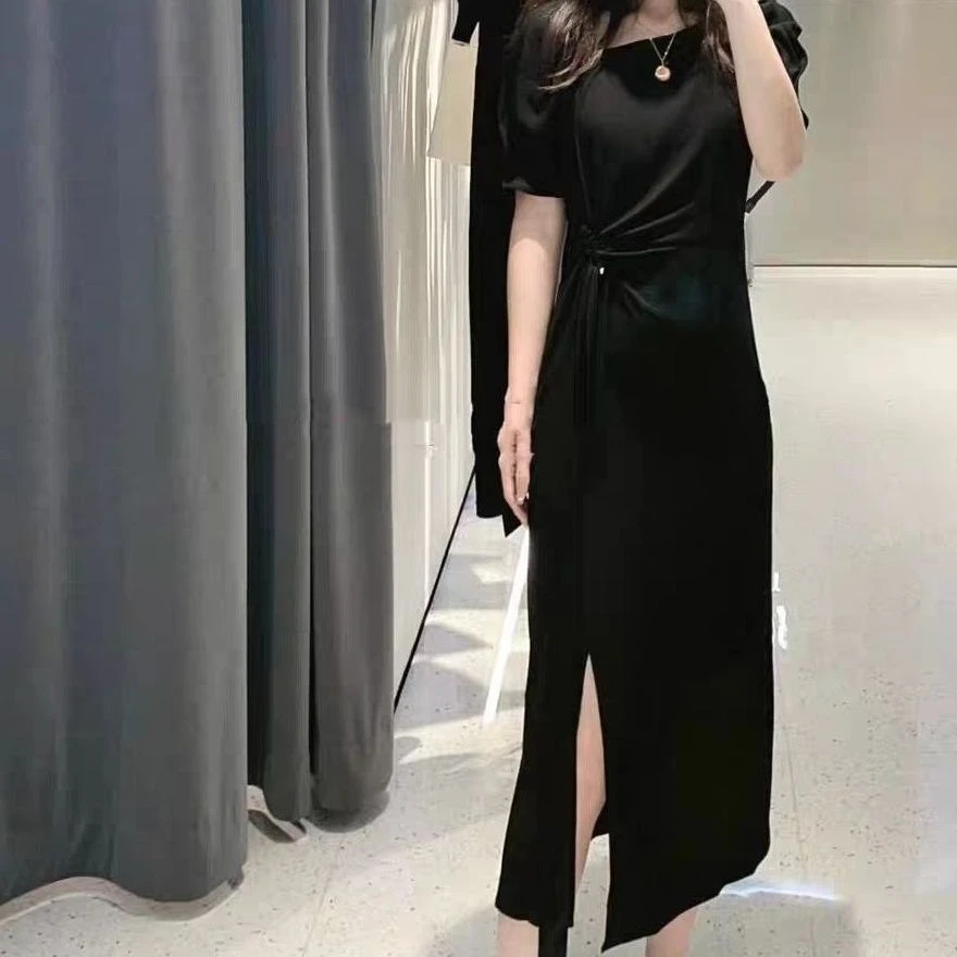 线下门店【HQ153】时尚气质修身显瘦高端拼接方领连衣裙裙子