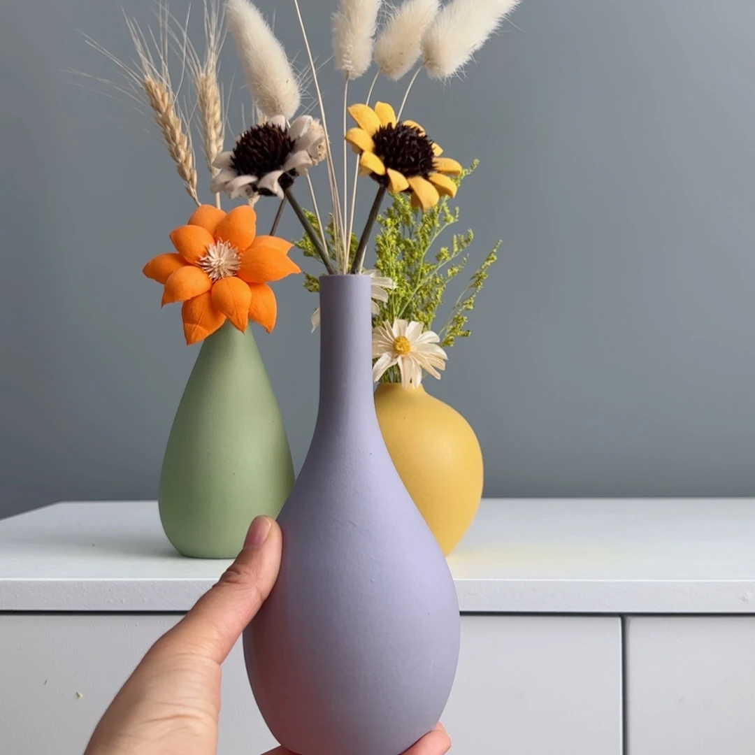 摆件陶瓷小花瓶摆件含花总高约20-30cm