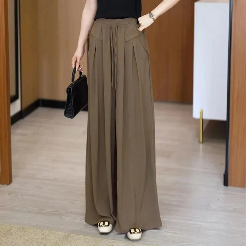 山本褶皱女2025夏季冰丝百搭半身慵懒风女装显瘦阔腿裤子
