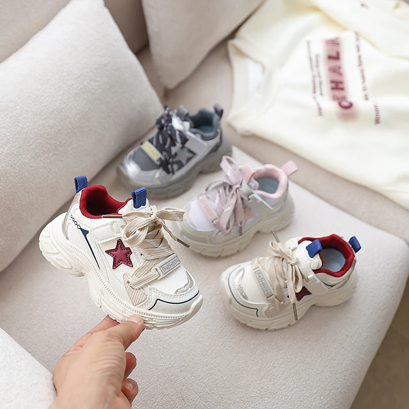 21-30码儿童运动鞋春秋款时尚透气男童跑步鞋女童星星防滑休闲鞋