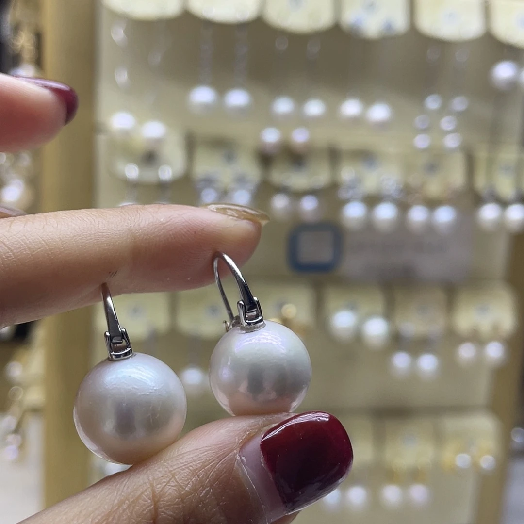 耳饰银S925镶嵌淡水珍珠