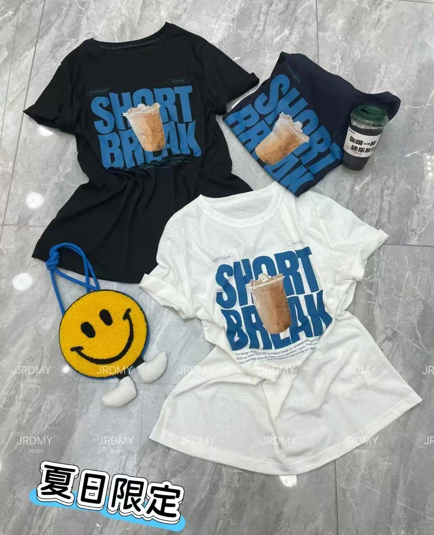 XPP 3-9码特体大码冰感雪花棉中长款冰美式正肩显瘦T恤宽松7895