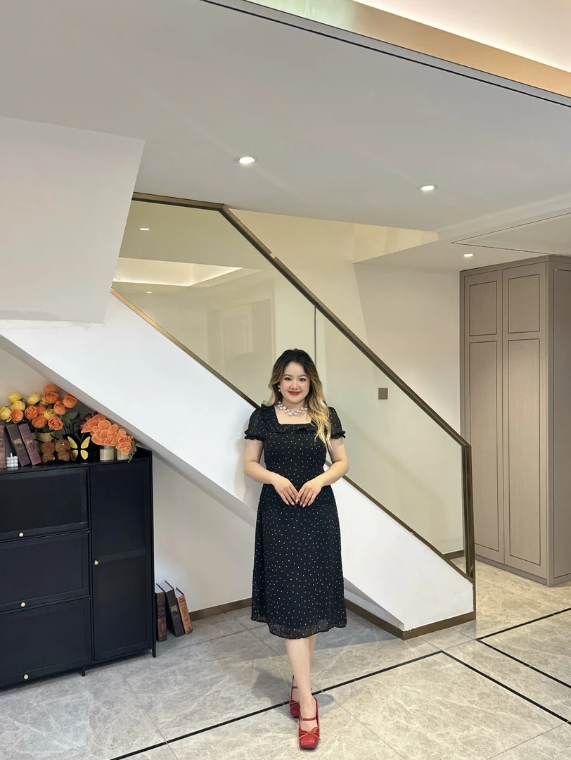 A&N   【法式黑天鹅】法式气质黑色波点连衣裙显瘦前后两穿裙