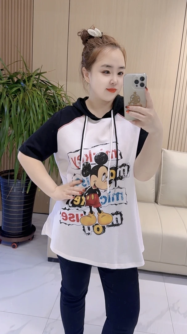 【聪姐推荐】6202休闲宽松遮肉减龄款拼色半袖T恤（衣长73，胸围130）