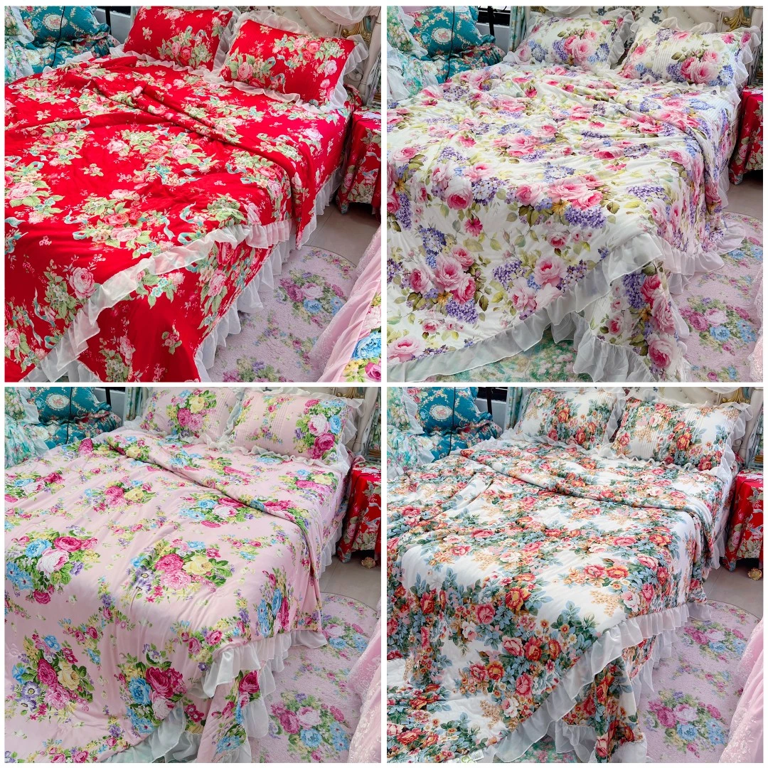 床盖款夏被四件套空调被软糯针织牛奶丝可机洗雪纺花边