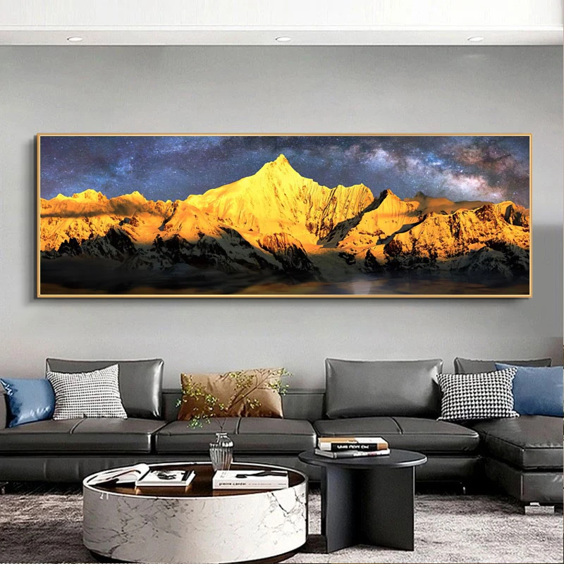 【银河】背靠金山现代轻奢风镶钻客厅装饰画沙发背景墙挂画200*70