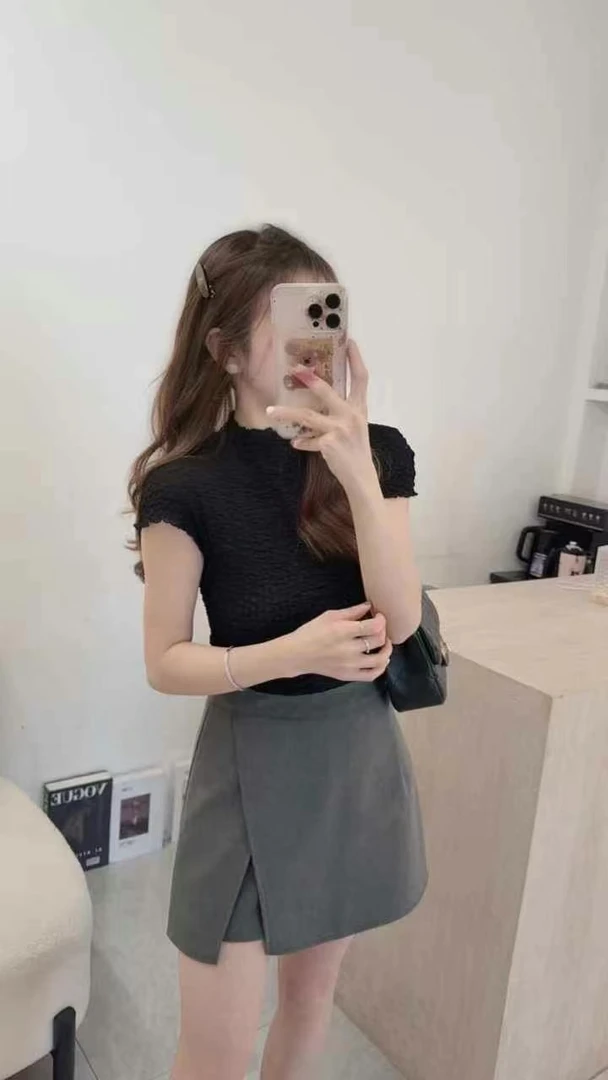 ouran 夏款G1305百搭显瘦弹簧棉纯色T恤