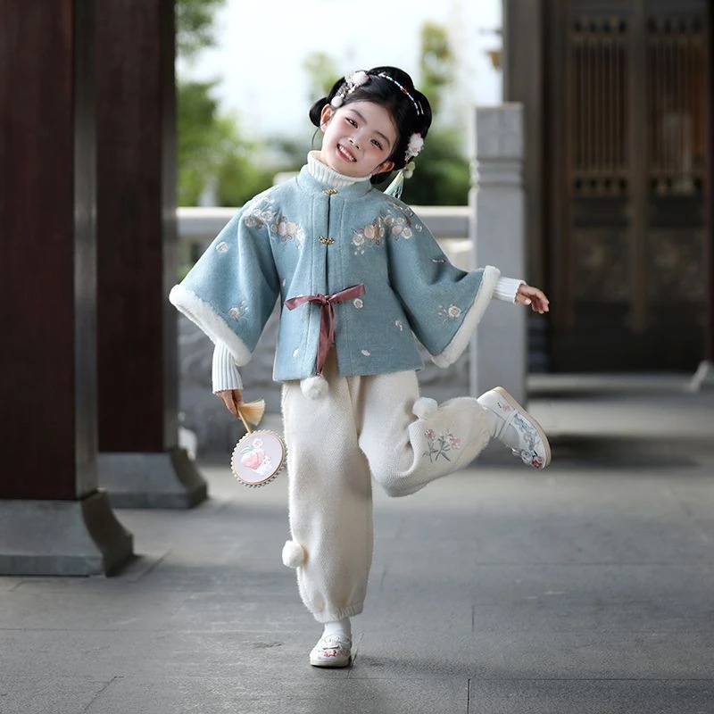 汉服女童加绒冬季新款儿童古风唐装秋冬款古装拜年服国风过年冬装