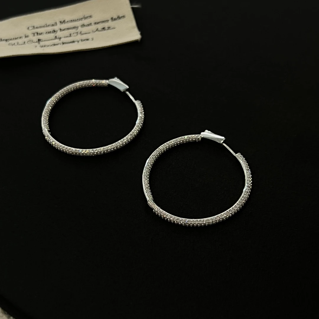 铜合金锆石耳饰 时尚百搭日常微镶3.5cm耳圈耳环