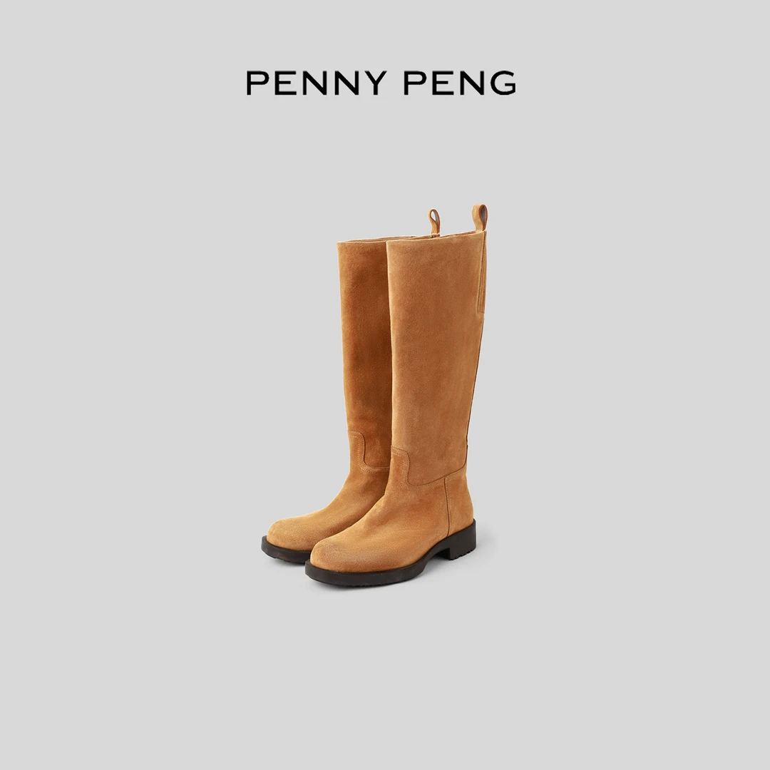 PENNYPENG西部骑士 黑标系列绒面复古气质显瘦时尚高筒骑士靴长靴