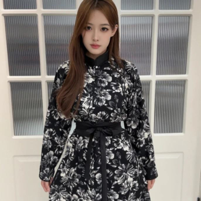 【ARIUNSOYOL】新款黑底白花夏季薄款长袖