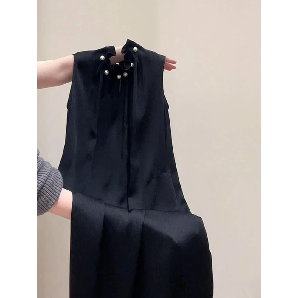 气质女神范高级感长裙大方得体高端精致绝美黑色无袖背心连衣裙夏