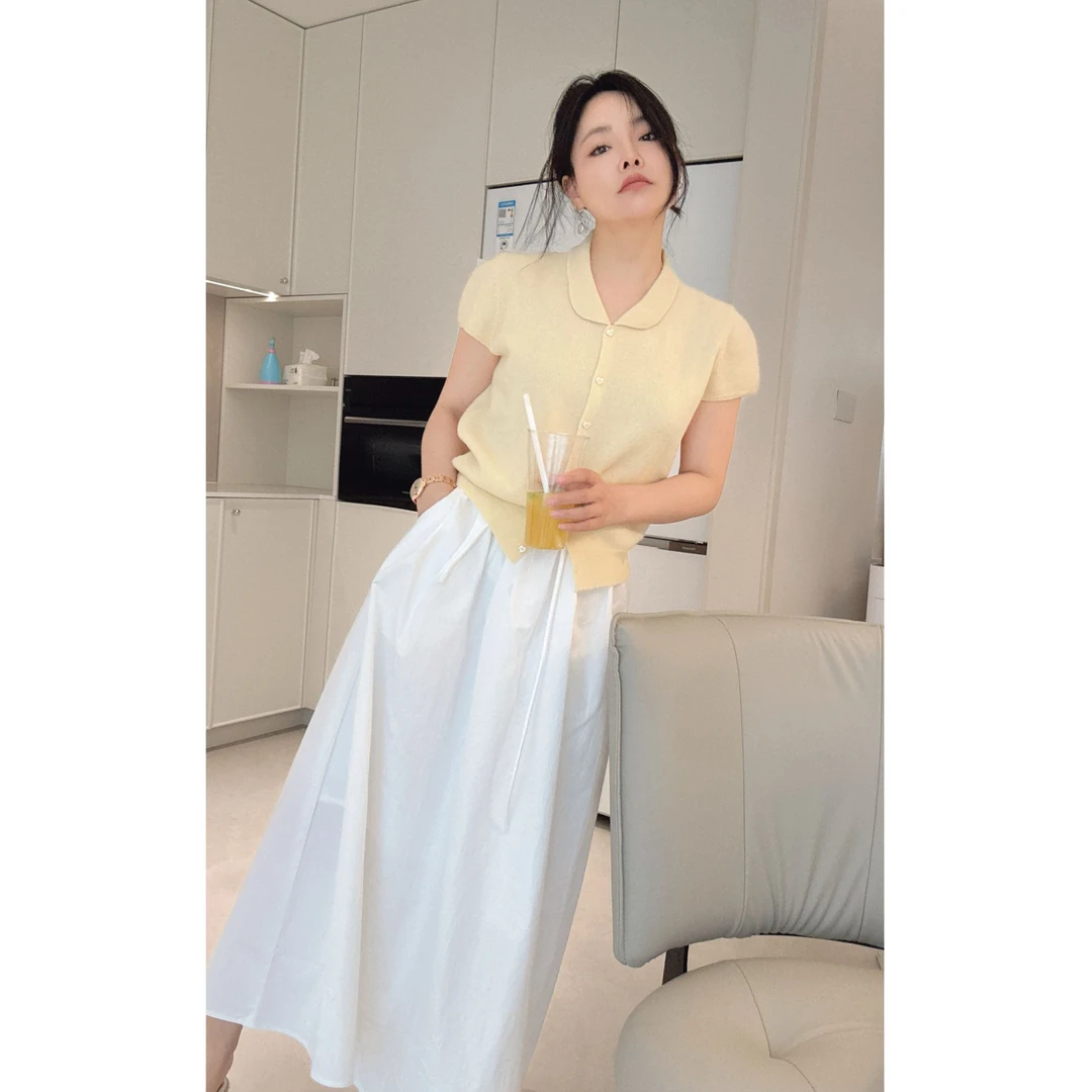 2025新款A字裙弹力腰小白裙