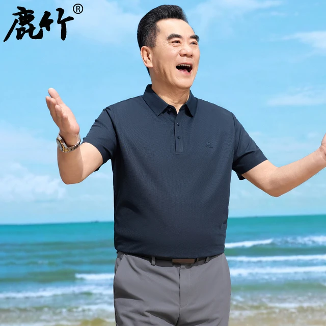 新款爸爸夏装短袖t恤中年男士翻领宽松Polo衫中老年男装半袖上衣