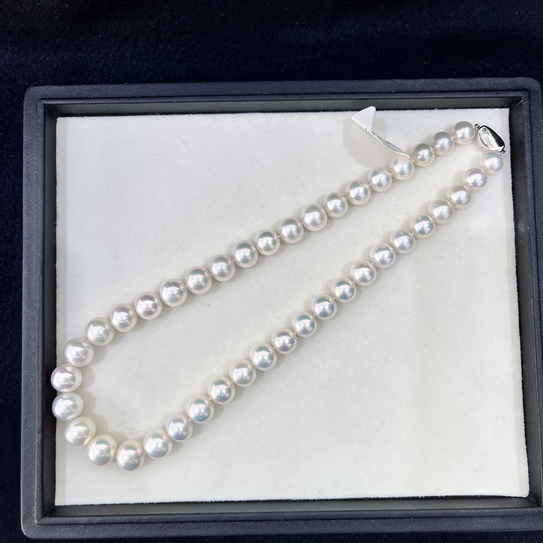 天然珍珠 淡水白珠满珠项链 S925银 9-12MM R025
