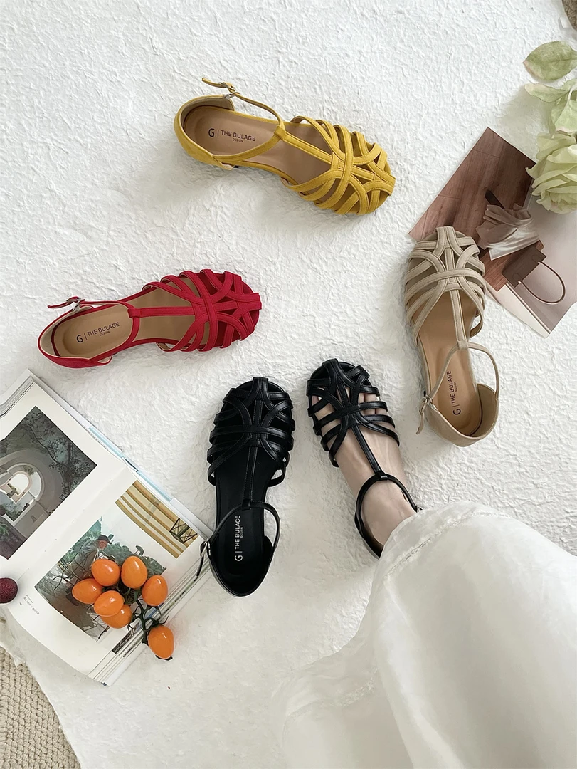 法式复古镂空包头凉鞋女后空单鞋