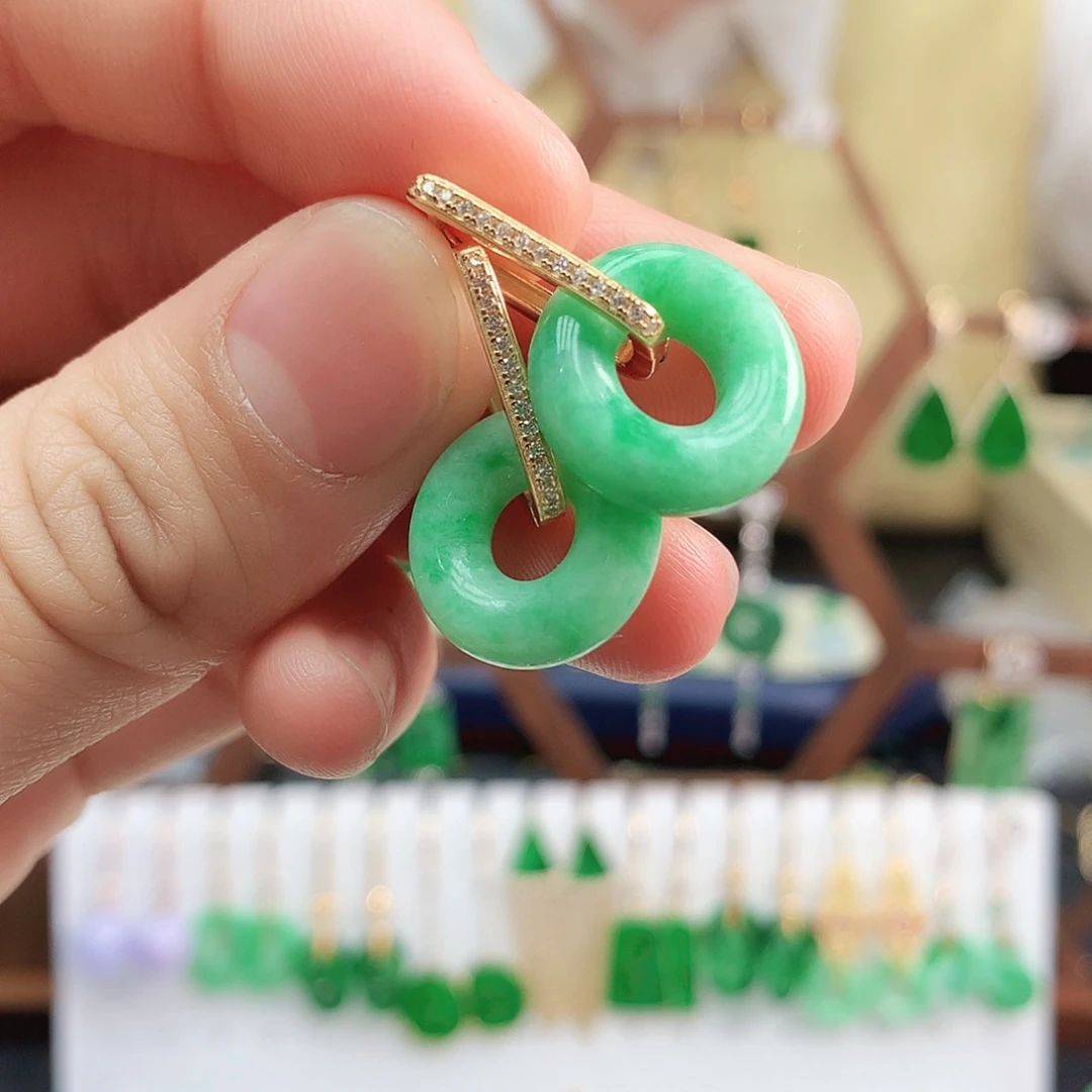 翡翠耳饰银S925镶嵌耳饰