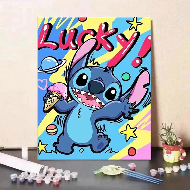 史迪仔数字油画diy填充卡通手绘填色丙烯油彩画治愈解压装饰画