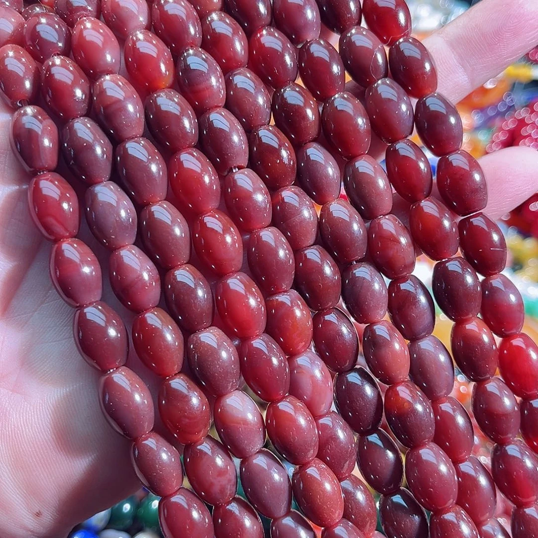 玛瑙/玉髓未镶嵌珠宝半成品玛瑙豆沙色木珠一条10x14mm