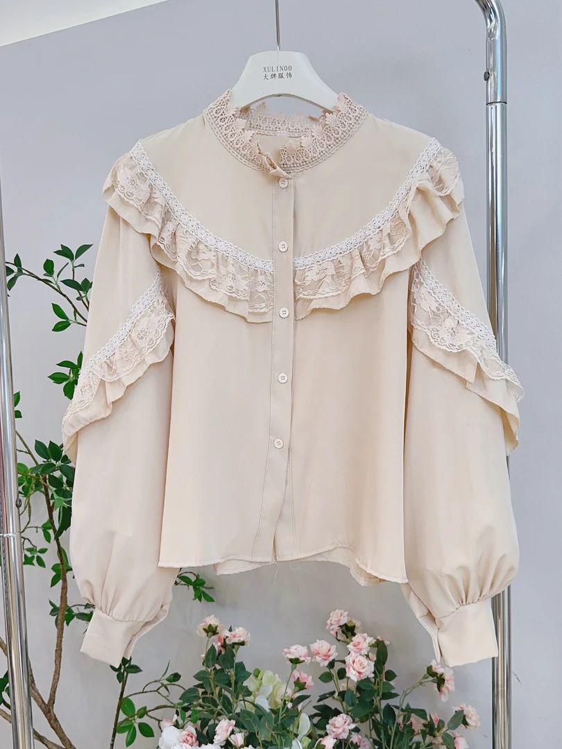 琳心丨早秋新款杏色设计感法式宫廷风优雅长袖衬衫 3280