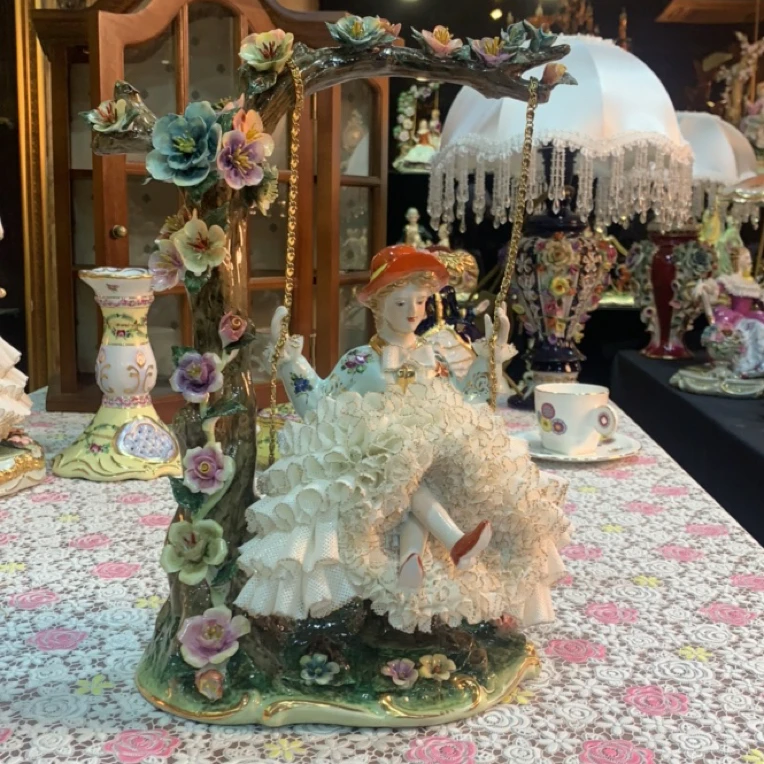 瓷偶 宫廷贵族人物摆件 复古 法式 纯手工手绘手彩描金蕾丝瓷