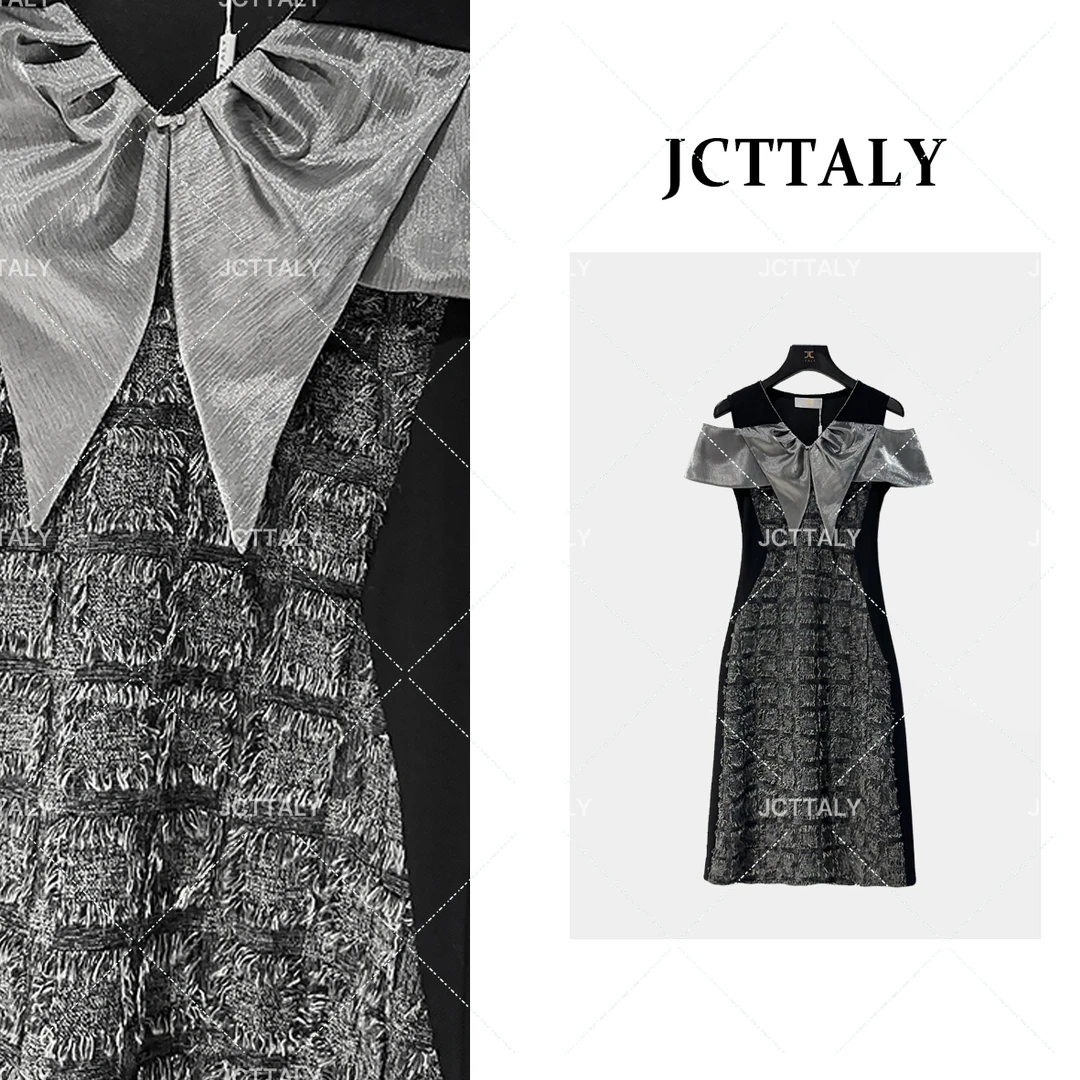 气质轻奢时尚夏季黑灰设计师款高定连衣裙JC-A3139